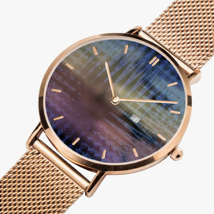 Reloj de cuarzo con calendario perpetuo de acero inoxidable iridiscente de Jacki Easlick