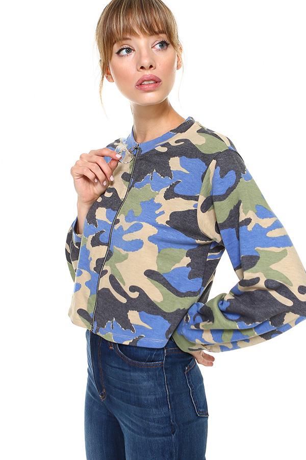 Veste courte zippée camouflage – Décontractée et tendance
