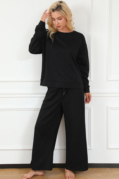 Double Take Full Size Textured Long Sleeve Top and Drawstring Pants