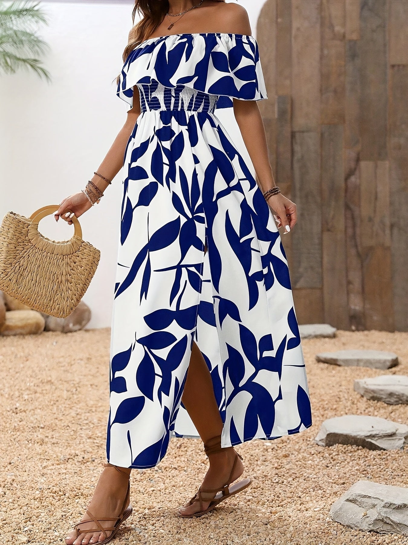 Vestido elegante de un solo hombro con abertura para mujer: vestido largo fluido y elegante para vacaciones y fiestas. 