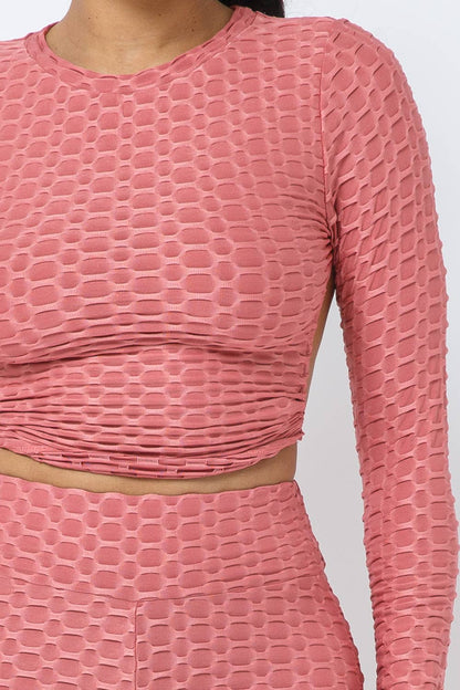Ensemble haut et leggings à dos ouvert en nid d'abeille