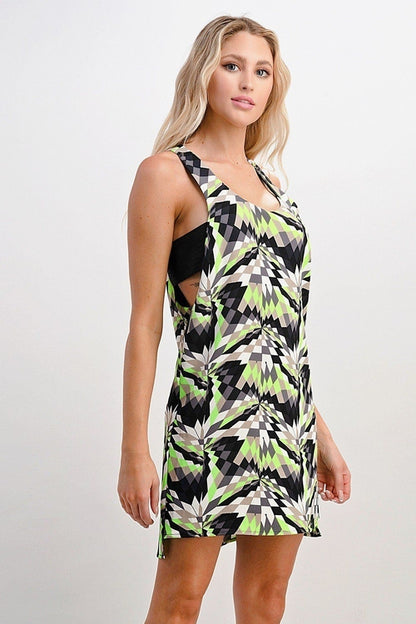 Vestido geométrico de espalda cruzada
