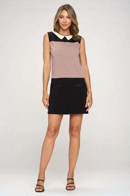 Vestido sin mangas con cuello Peter Pan en contraste