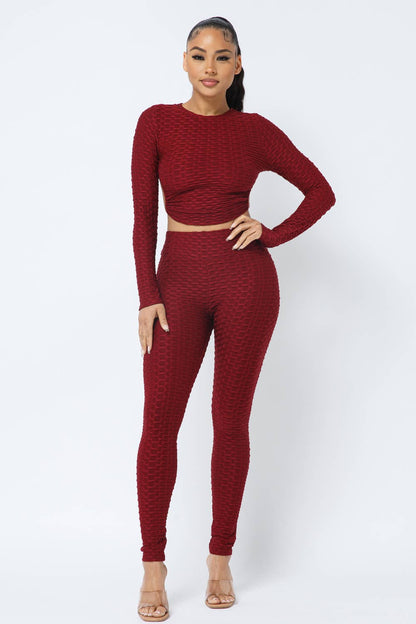 Ensemble haut et leggings à dos ouvert en nid d'abeille