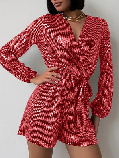 Combinaison à manches longues et surplis à sequins, taille nouée