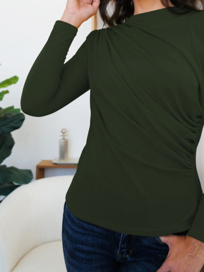 Camiseta de manga larga con cuello alto fruncido
