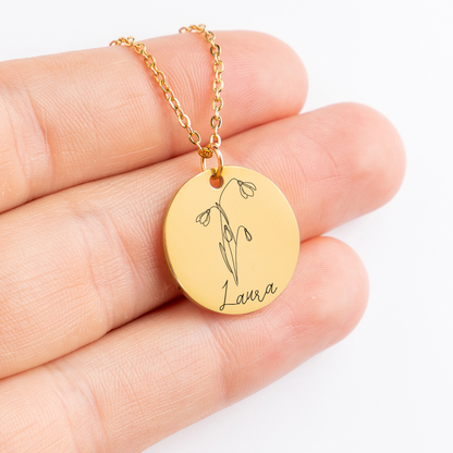 Collier Jacki Easlick® personnalisé avec nom et fleur de naissance