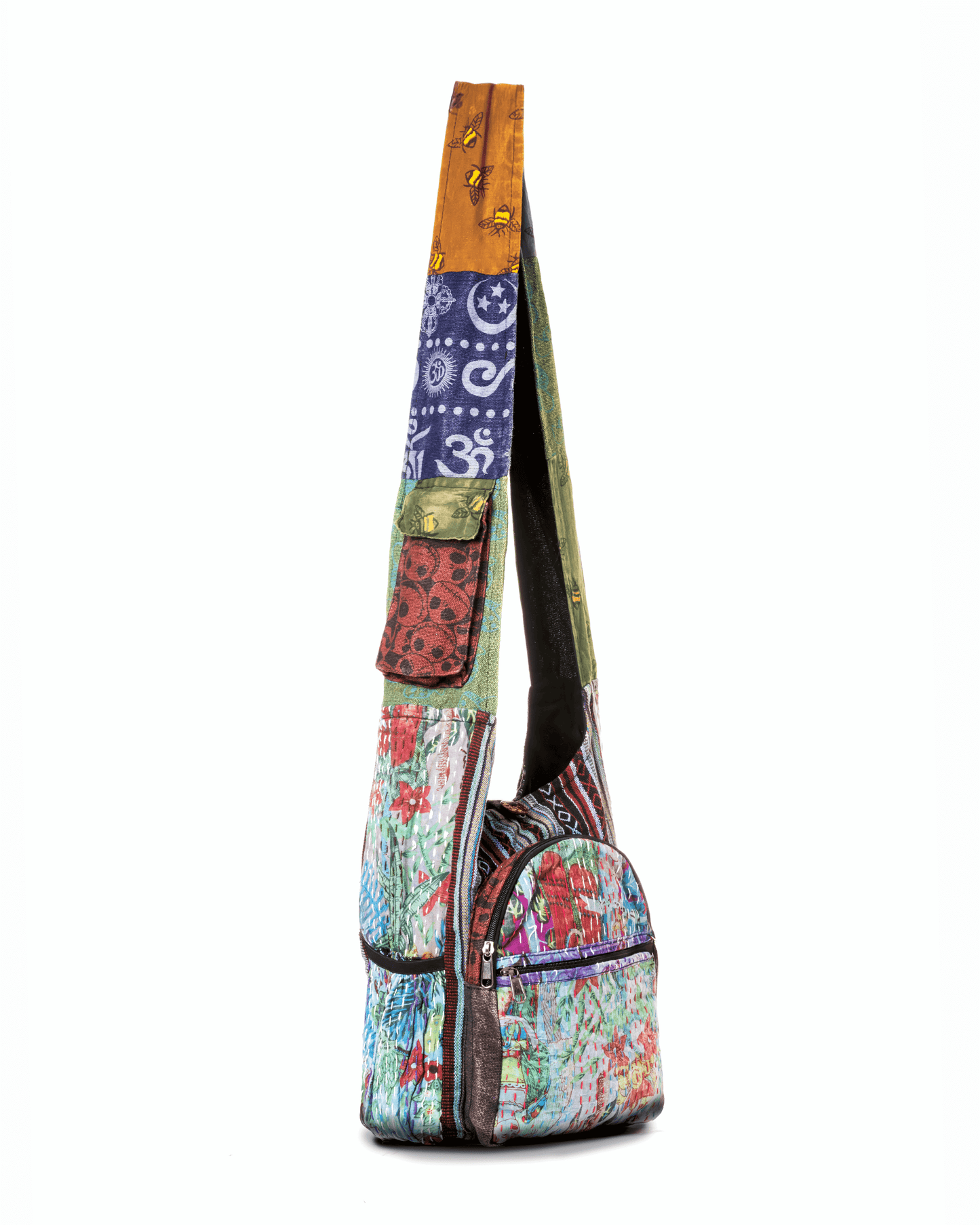 Bolso hobo vintage de patchwork con botella de agua de la colección Kathmandu
