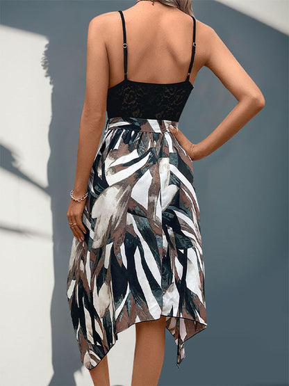 Vestido de cuello en V con estampado de patchwork de encaje