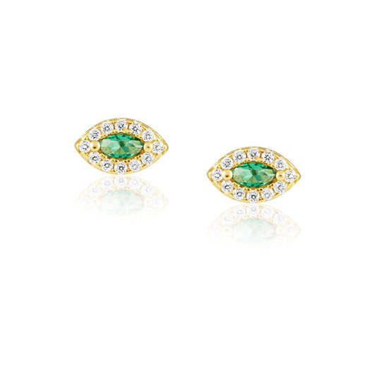 Aretes de ojo malvado de esmeralda de Alma