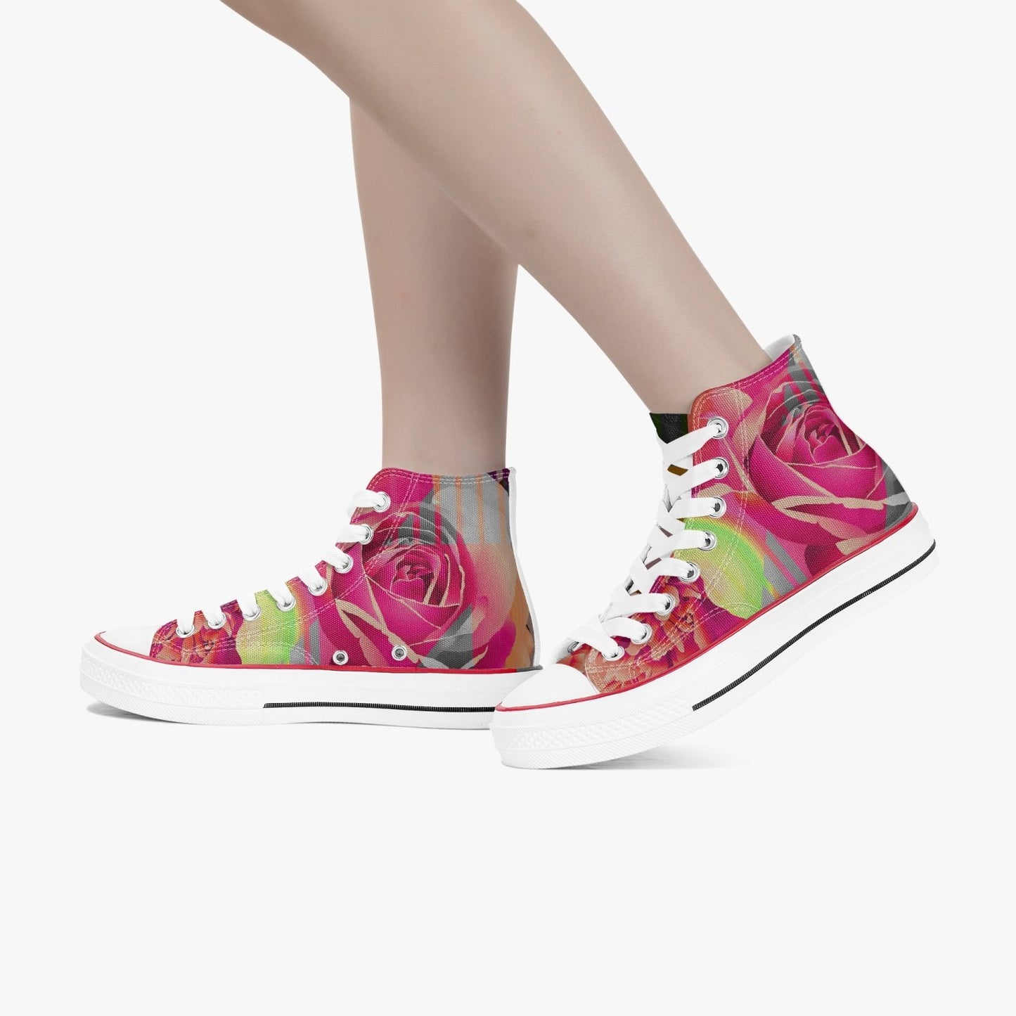 Zapatillas altas de lona con diseño floral neón de Jacki Easlick Couture