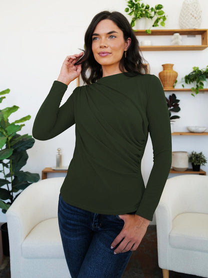 Camiseta de manga larga con cuello alto fruncido