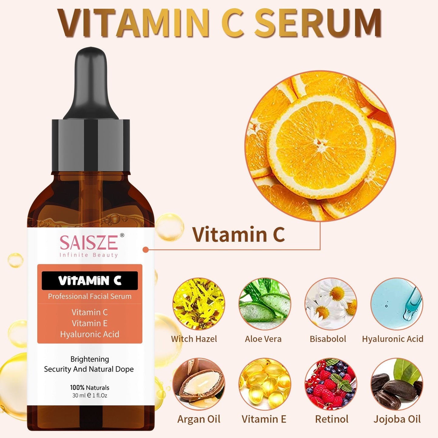 Suero facial antiedad con ácido hialurónico para mujeres con vitamina C y aloe