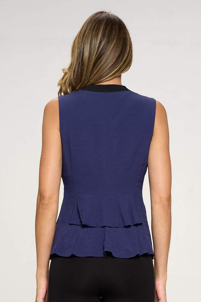 Gilet blazer sans manches à un bouton avec revers contrastés
