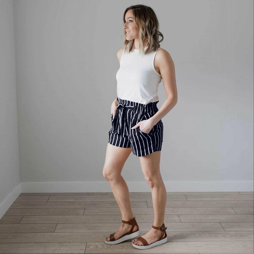Striped Tie Front Paperbag Shorts