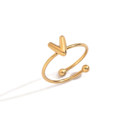 Bague alphabet moderne en acier inoxydable plaqué or 18 carats Lxalry avec accents sphériques poli miroir, bijoux hypoallergéniques pour femmes, sans danger pour la peau, ne se décolore pas, cadeau de luxe, lettres AZ complètes