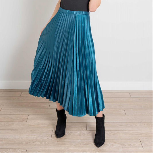 Falda midi de seda plisada con cremallera lateral