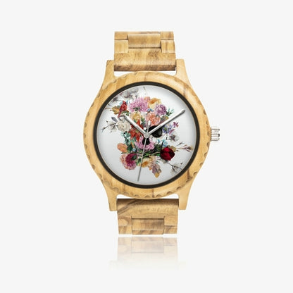 Reloj de madera de olivo italiano con calavera floral de Jacki Easlick