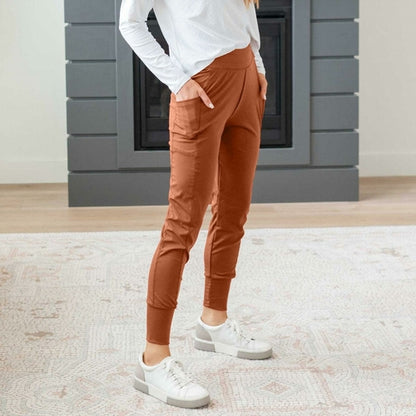 Pantalones deportivos ajustados y sólidos con bolsillos