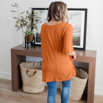 Haut Dolman en rayonne Luxe à manches mi-longues et col en V