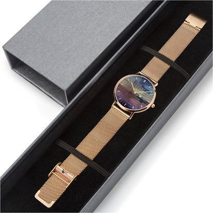 Reloj de cuarzo con calendario perpetuo de acero inoxidable iridiscente de Jacki Easlick