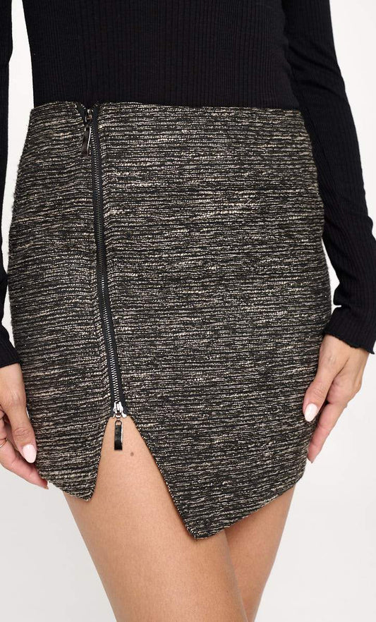 Mini-jupe asymétrique zippée taille haute