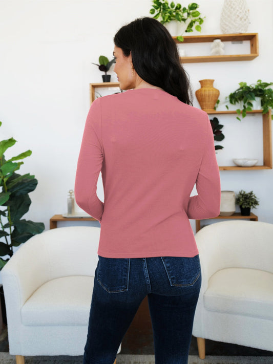 Camiseta de manga larga con cuello alto fruncido