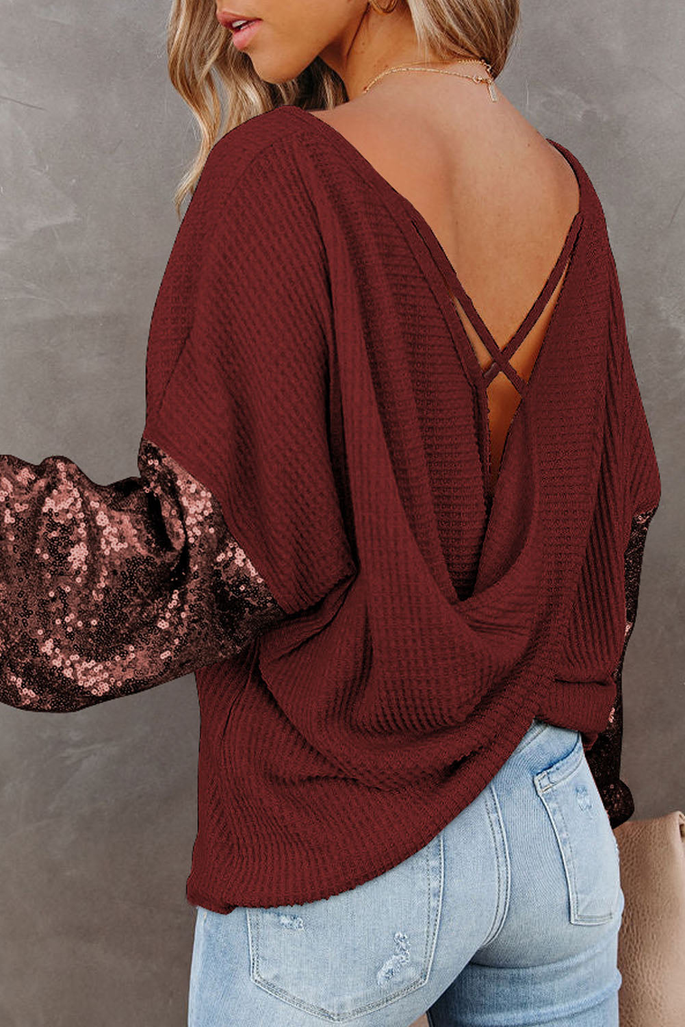 Blusa de punto gofre con lentejuelas