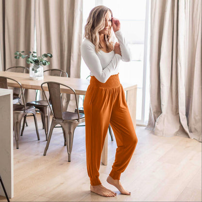 Pantalon de jogging taille haute à smocks