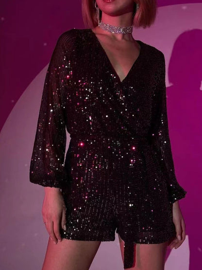 Combinaison à manches longues et surplis à sequins, taille nouée