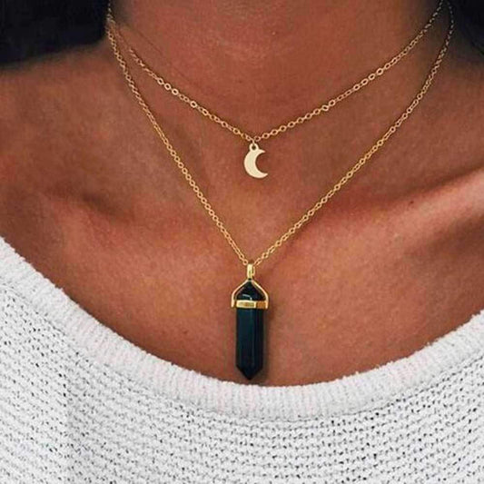 Collier croissant de lune obélisque 