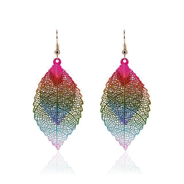 Boucles d'oreilles feuilles arc-en-ciel
