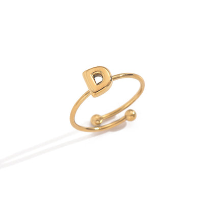 Bague alphabet moderne en acier inoxydable plaqué or 18 carats Lxalry avec accents sphériques poli miroir, bijoux hypoallergéniques pour femmes, sans danger pour la peau, ne se décolore pas, cadeau de luxe, lettres AZ complètes