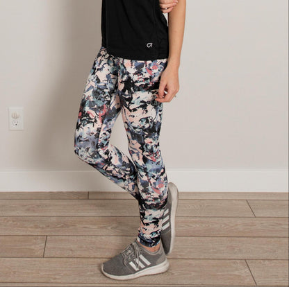 Pantalon de sport taille haute à fleurs longueur cheville