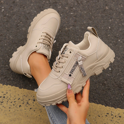 Chaussures de sport à lacets avec fermeture éclair latérale, chaussures décontractées à semelle épaisse et bout rond pour femmes