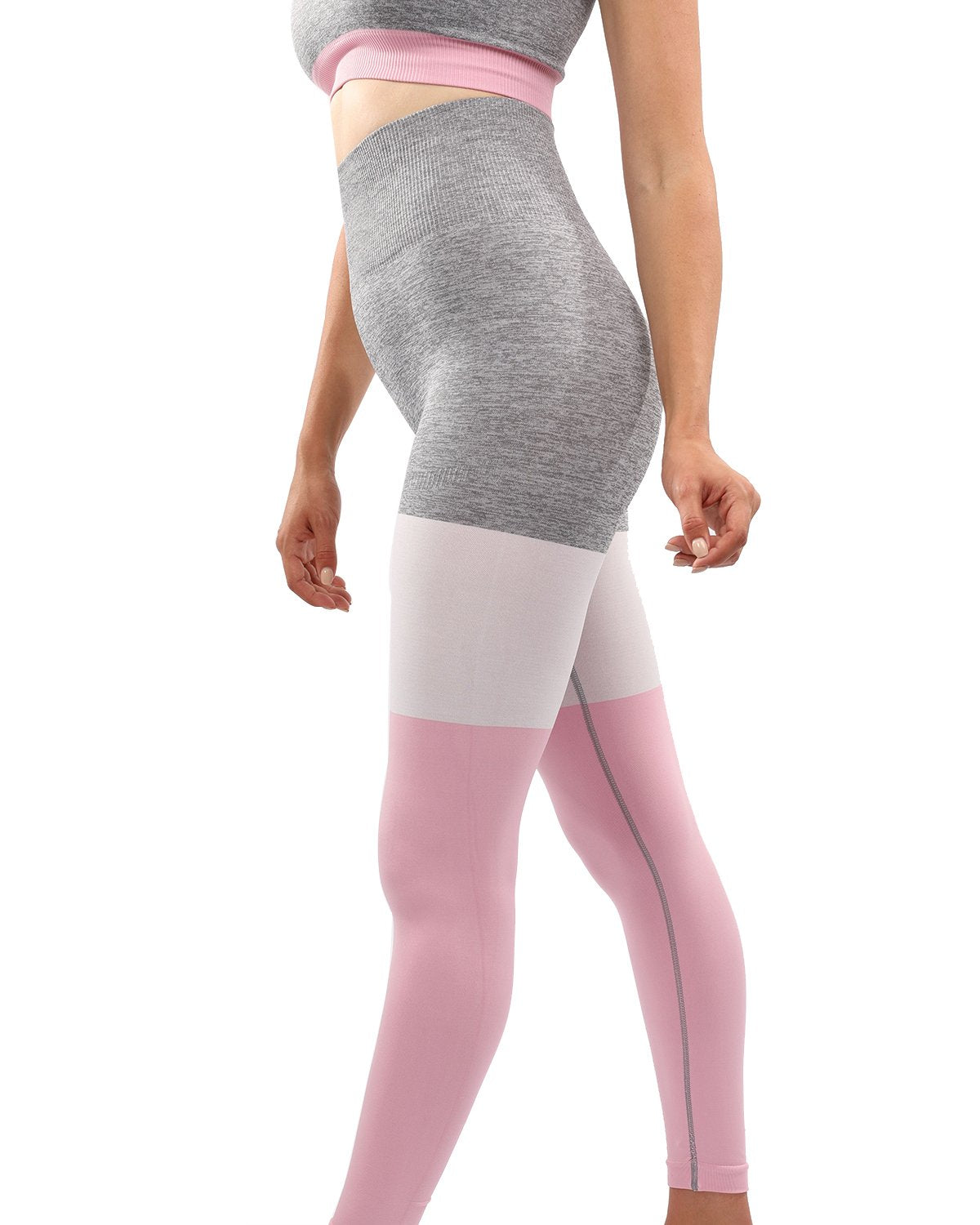 Leggings Graca sin costuras - Gris con rosa y blanco 