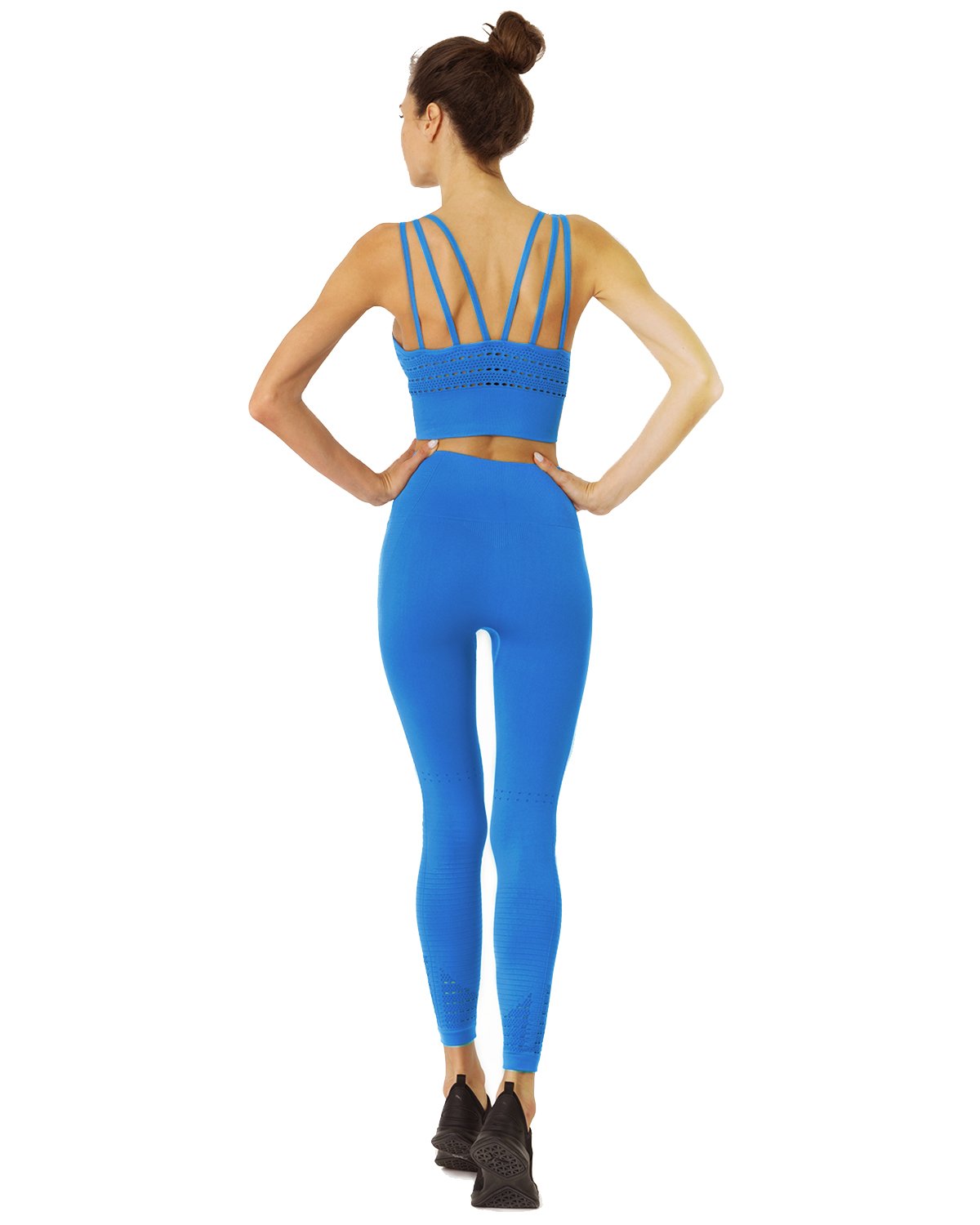 Mallas de malla sin costuras con detalle de canalé - Azul 