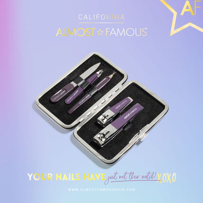 Kit de manucure Almost Famous avec étui de voyage holographique argenté
