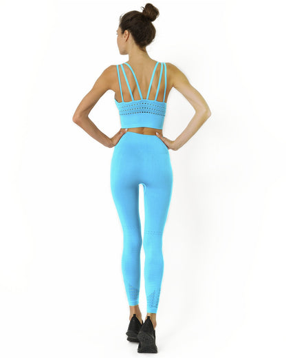 Leggings de malla sin costuras con detalle de canalé - Aguamarina 