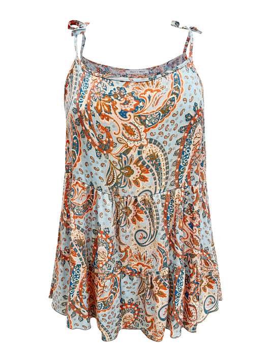Vestido escalonado con estampado de cachemira: estilo bohemio veraniego