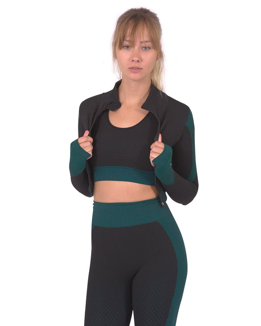 Veste de sport sans coutures Trois - Noir et bleu 