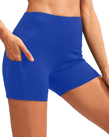 PANTALONES CORTOS DE YOGA DE CINTURA ALTA CON BOLSILLO CALCAO - AZUL
