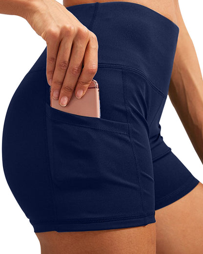 Pantalones cortos de yoga Calcao de cintura alta con bolsillo - Azul marino