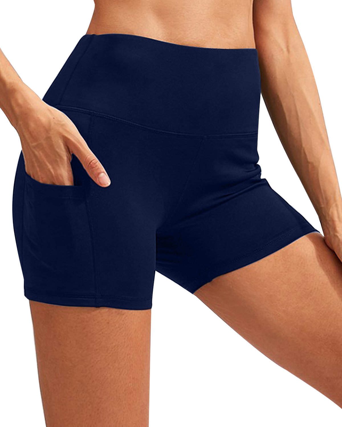Pantalones cortos de yoga Calcao de cintura alta con bolsillo - Azul marino
