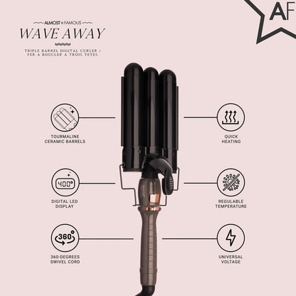 Fer à boucler triple Wave Away avec barils en céramique tourmaline 