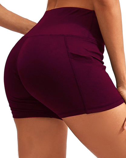 PANTALONES CORTOS DE YOGA DE CINTURA ALTA CON BOLSILLO CALCAO - ROJO