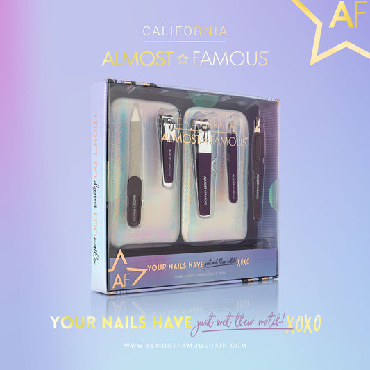 Kit de manucure Almost Famous avec étui de voyage holographique argenté