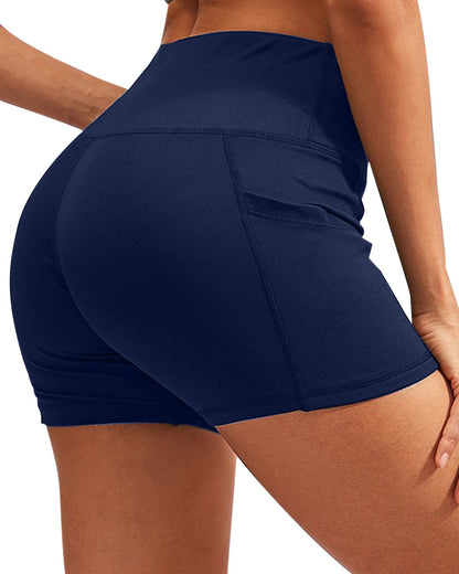 Pantalones cortos de yoga Calcao de cintura alta con bolsillo - Azul marino