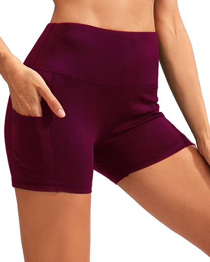 PANTALONES CORTOS DE YOGA DE CINTURA ALTA CON BOLSILLO CALCAO - ROJO