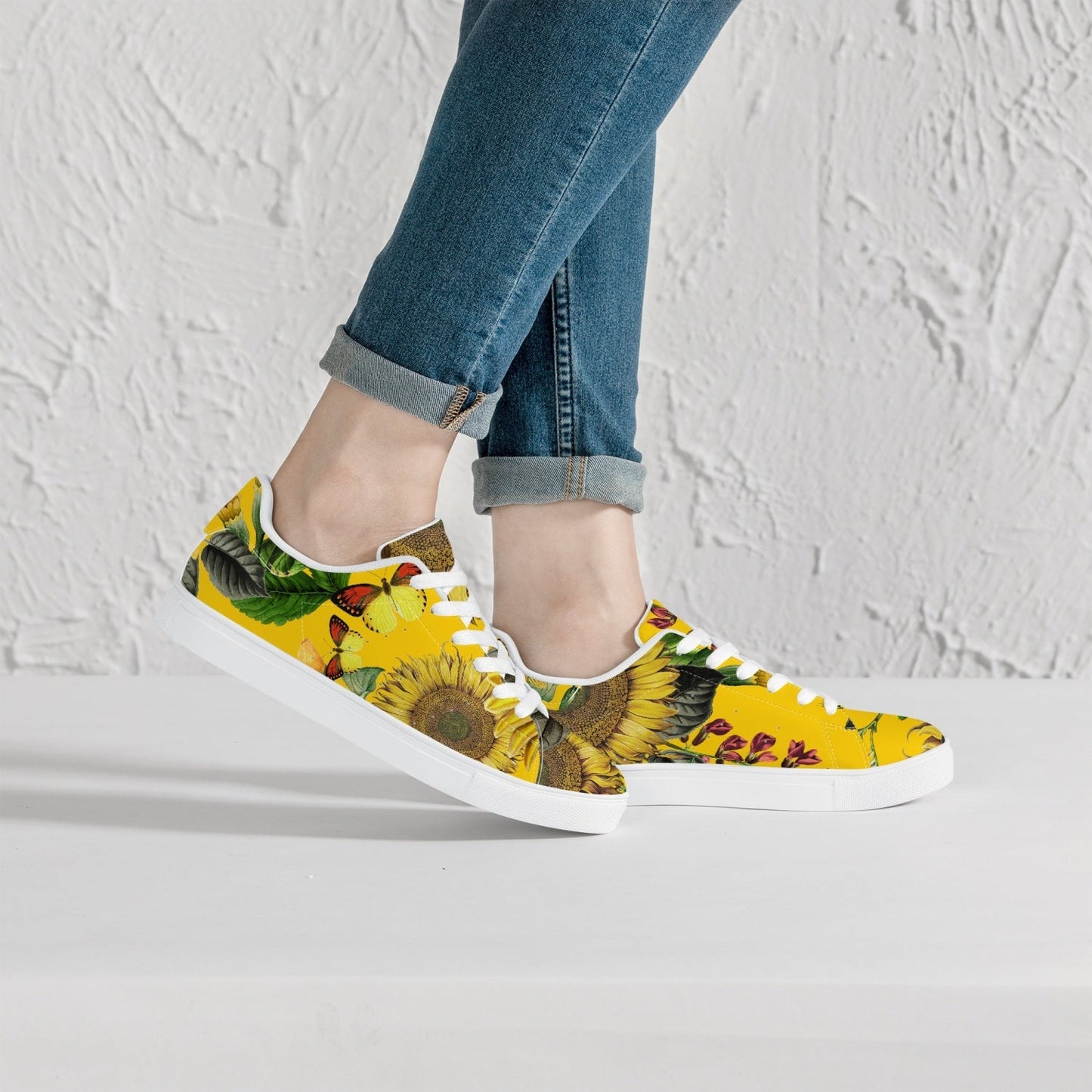 Zapatillas bajas de cuero Jacki Easlick Sunflowers - Blanco/Negro 